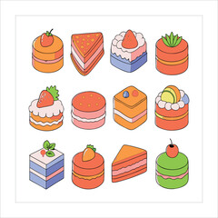 vector illustration of a set of cakes