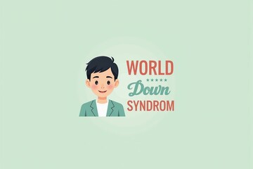 Illustration Celebrating Down Syndrome Awareness Month Featuring a Young Boy with Dark Hair and a Friendly Smile Against a Light Green Background