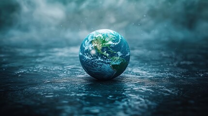small Earth floating on vast ocean, symbolizing environmental fragility