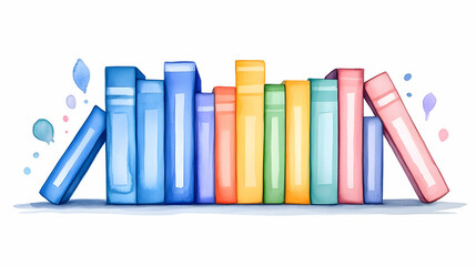 Colorful books in a row, art style