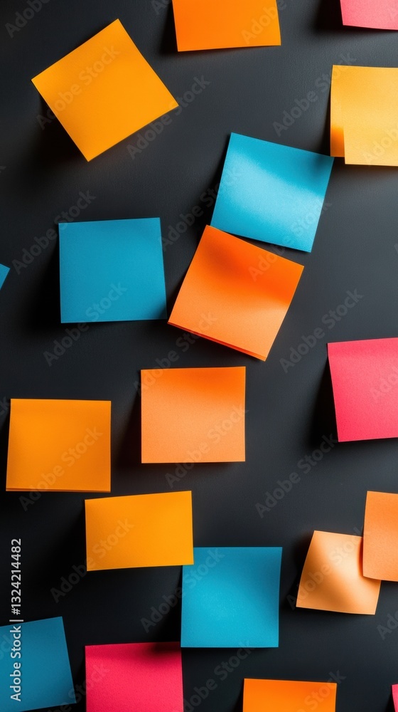 Poster Agile Workspace Visualization Dynamic Sticky Note Grid Showcasing Collaborative Innovation, Creative Problem-Solving, and Modern Design Strategy Techniques