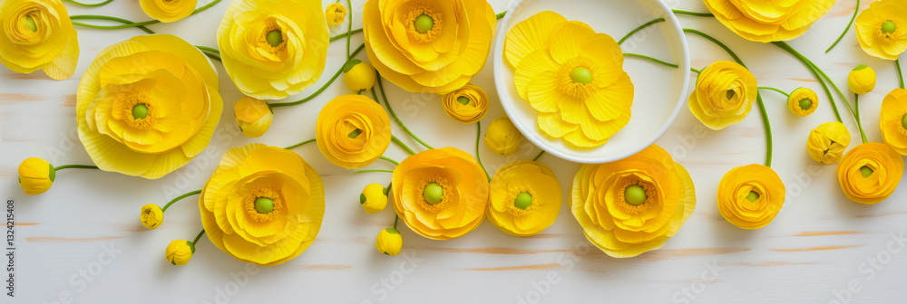 Poster bright yellow flowers arranged artistically on a clean surface create a cheerful and vibrant atmosph