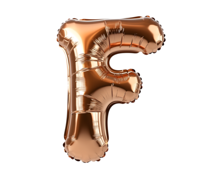 Bronze Letter F Foil Balloon on Transparent Background