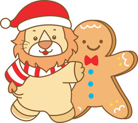 Cute Lion christmas vector icon. Funny baby Lion animal series christmas illustration.