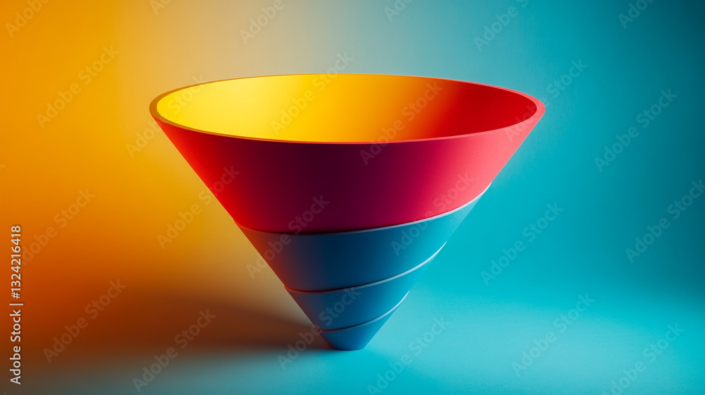 Poster abstract colorful funnel shape design modern minimalist background 3d red art blue sales style image
