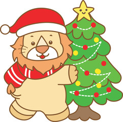 Cute Lion christmas vector icon. Funny baby Lion animal series christmas illustration.