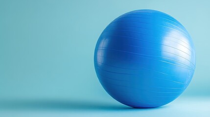 A vibrant blue exercise ball, a symbol of fitness and wellness, sat majestically on a pristine light blue background, its smooth surface inviting movement and activity.