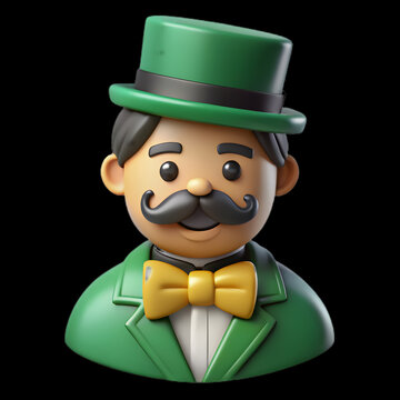 recommend clip art: Vintage Cartoon Gentleman Character with Top Hat and Mustache in Green Color Scheme | Vector Logo, Mascot, Clip Art, and Emblem Design for Posters, Banners, and T-Shirt Printing