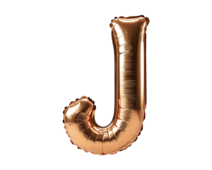 Bronze Letter J Foil Balloon on Transparent Background