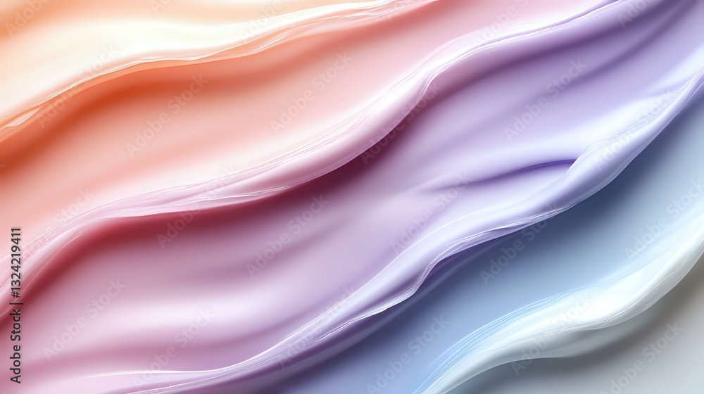 Poster smooth flowing abstract waves in soft pastel colors of peach, lavender and light blue create gentle 
