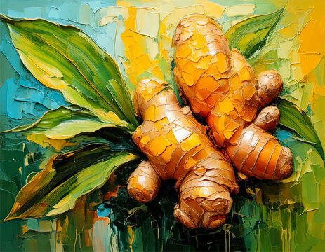 Watercolor ginger drawing on white background, Natural Fresh ginger isolated, fresh fruits art painting, foods vegetables wall art