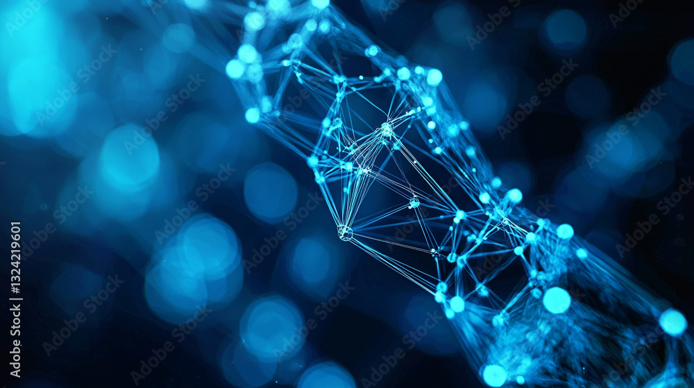 Poster abstract blue network digital connections technology background web data dots dark lines cyber nodes
