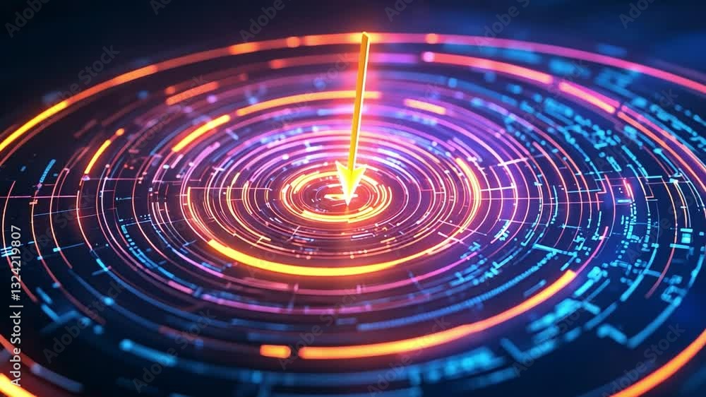Aufkleber digital core: a vibrant illustration of a digital core with concentric circles, glowing lines and a 