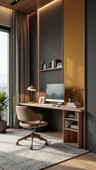 Modern workspace with stylish acoustic paneling.