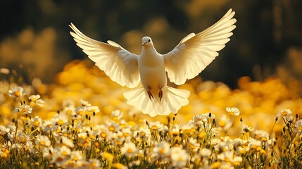a dove over A field of buttercups