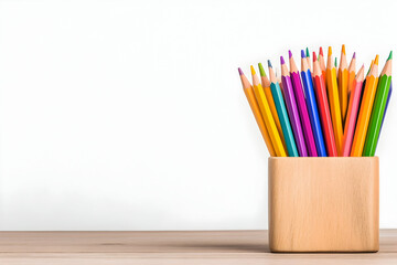 Obraz premium Colorful pencils in a wooden box