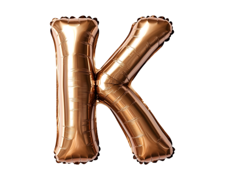 Bronze Letter K Foil Balloon on Transparent Background