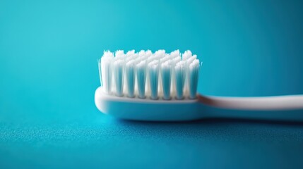 A sleek white electric toothbrush, its bristles gleaming, rests on a vibrant blue background, symbolizing the daily ritual of personal hygiene, promoting a healthy and vibrant lifestyle.