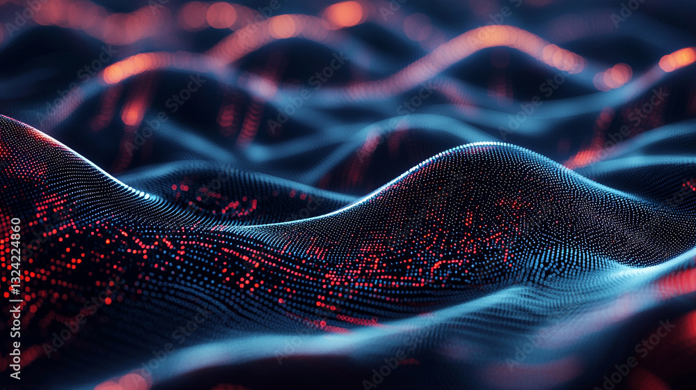 Poster abstract red blue digital wave particle background texture data flow neon cyber waves energy motion
