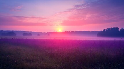 Obraz premium Purple haze over a field at sunset