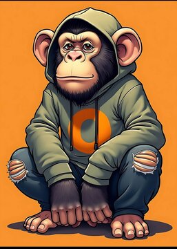 funnt monkey with hoodie in orange background