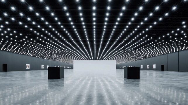 Modern Exhibition Hall Bright Lights Polished Floor White Wall