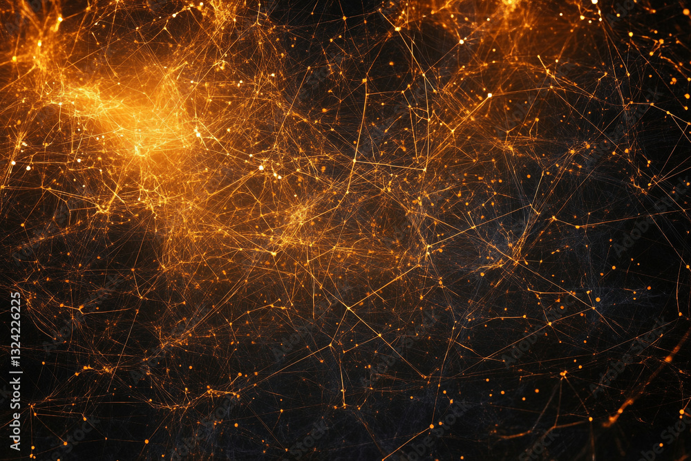 Poster abstract orange network connections digital art background image web data dark lines light wires