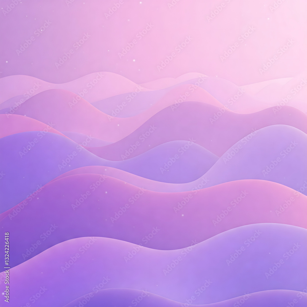 Poster a serene and smooth wave pattern in soft purple and pink hues, creating a tranquil and modern atmosp