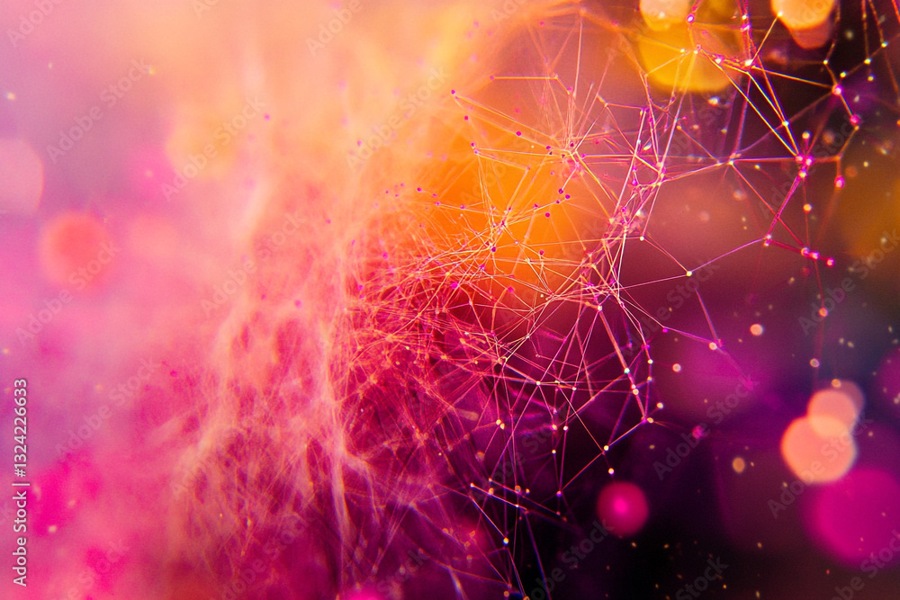 Poster abstract pink and orange network connection background image art web dots data lines light style