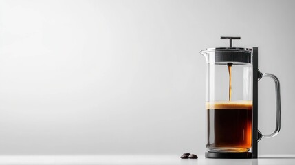Modern Glass Coffee Press Brewing Dark Coffee Beans Minimalist Style