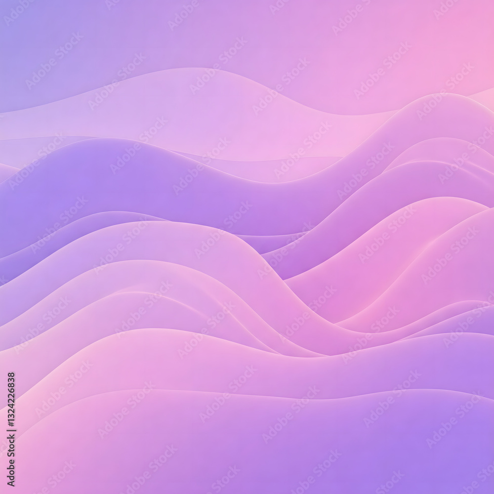 Poster a serene and smooth wave pattern in soft purple and pink hues, creating a tranquil and modern atmosp