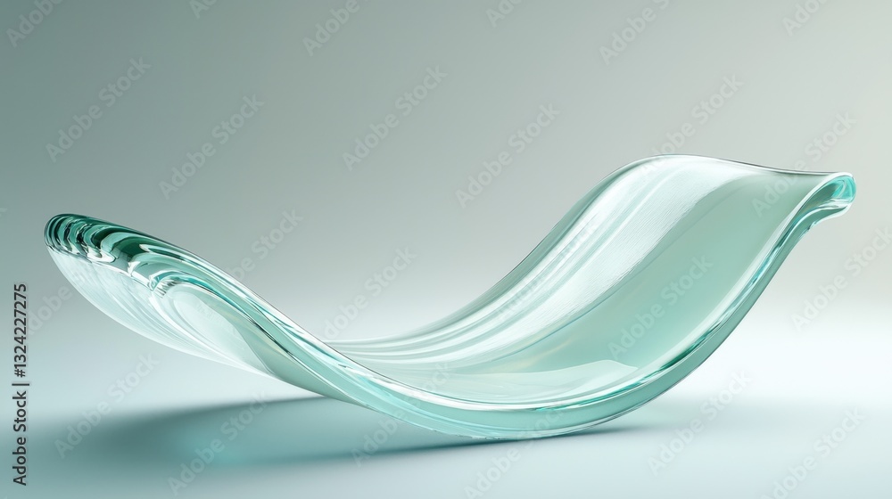 Poster a dynamic 3d glass wave with smooth curves and shimmering reflections, giving a sense of fluid motio