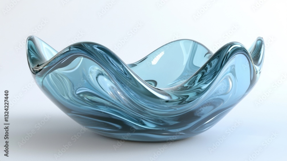 Poster a dynamic 3d glass wave with smooth curves and shimmering reflections, giving a sense of fluid motio