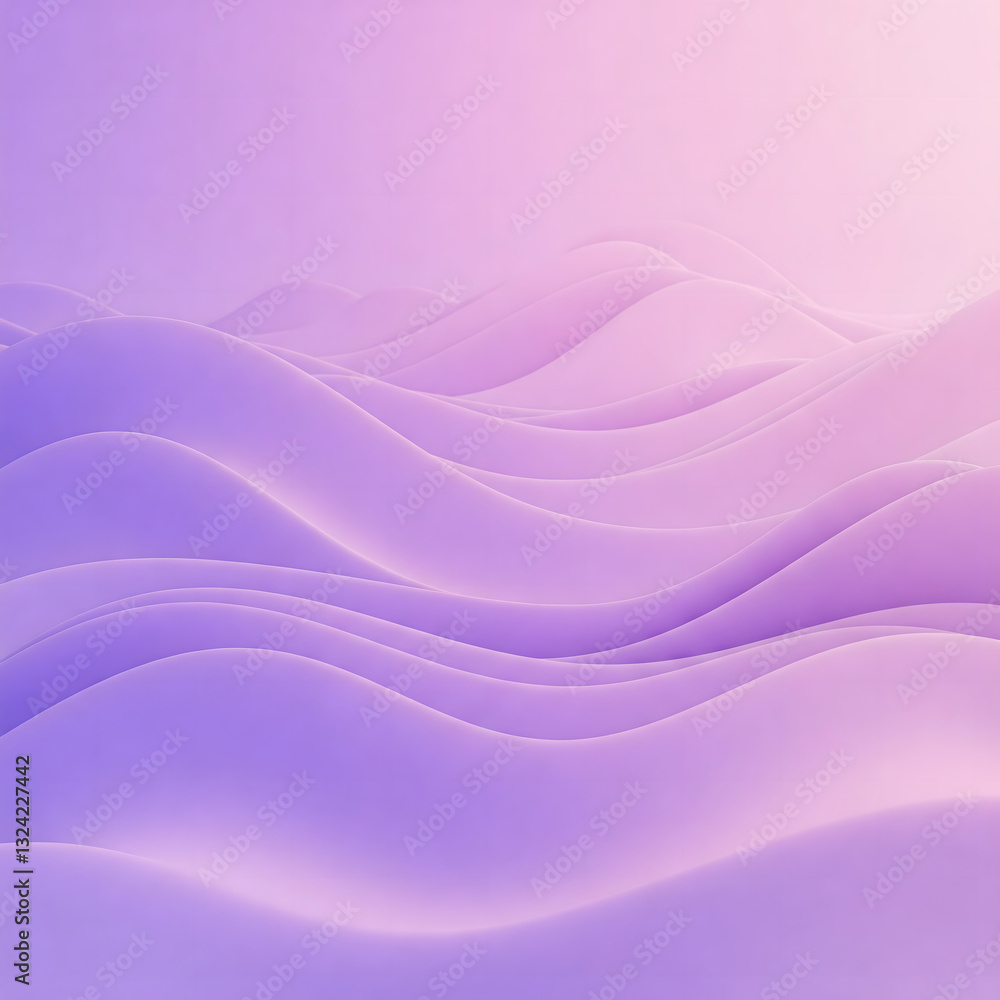 Poster a serene and smooth wave pattern in soft purple and pink hues, creating a tranquil and modern atmosp