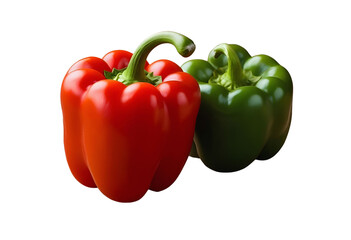 Fresh red and yellow bell peppers isolated on white background