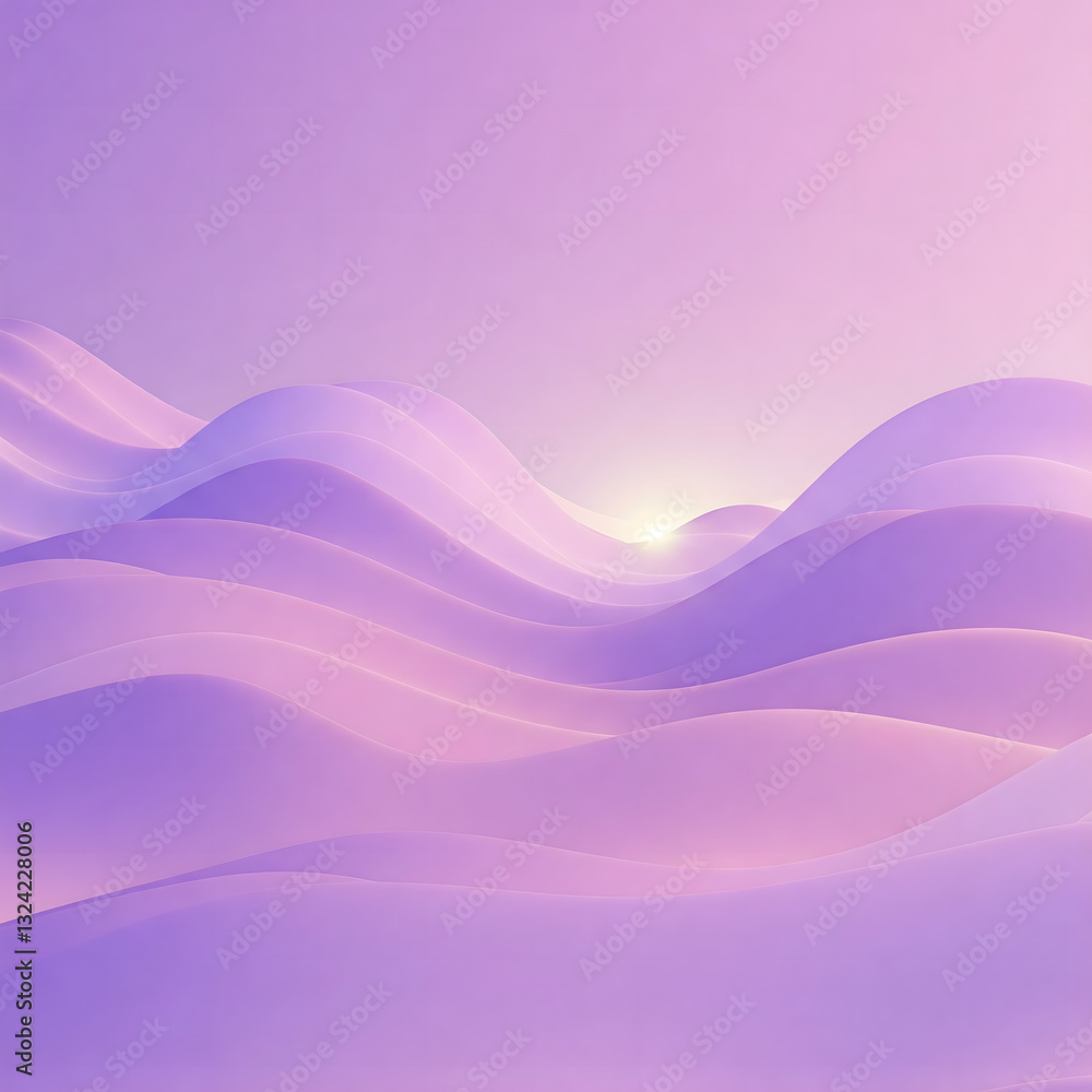 Poster a serene and smooth wave pattern in soft purple and pink hues, creating a tranquil and modern atmosp