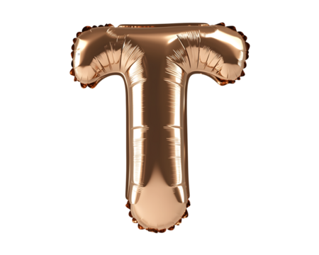 Bronze Letter T Foil Balloon on Transparent Background