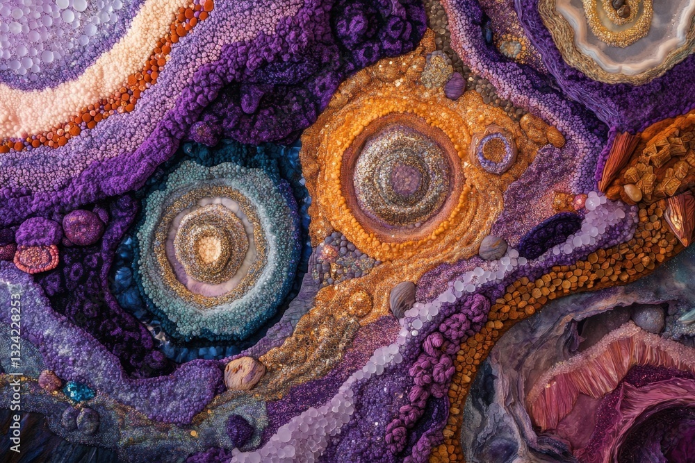 Poster his closeup photograph captures the intricate details and vibrant array of colors in a piece of art 