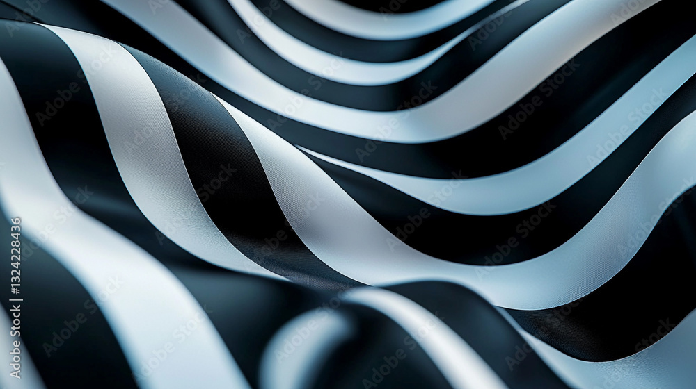 Poster abstract black and white striped fabric texture background image art wavy waves lines curve style