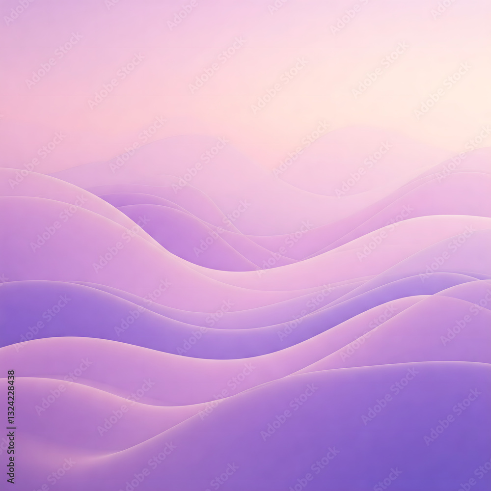 Poster a serene and smooth wave pattern in soft purple and pink hues, creating a tranquil and modern atmosp
