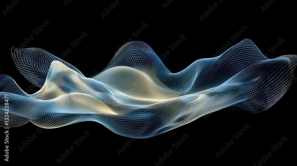 Poster a dynamic blue wave pattern with fluid motion, creating a modern and futuristic abstract background.