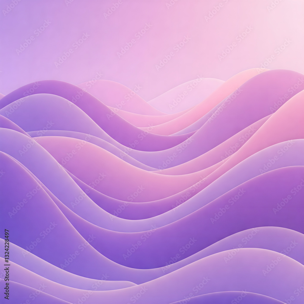 Poster a serene and smooth wave pattern in soft purple and pink hues, creating a tranquil and modern atmosp