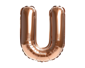 Bronze Letter U Foil Balloon on Transparent Background
