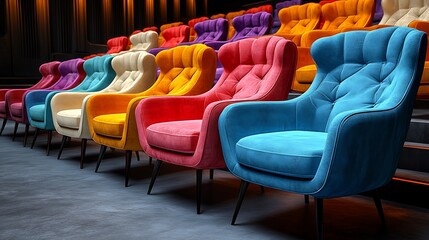 Fototapeta premium Colorful cinema seats, luxury theater, movie night