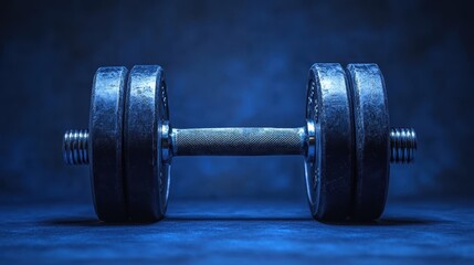 Fototapeta premium A heavy dumbbell, a symbol of power and determination, stood proudly against a deep sapphire backdrop, its presence exuding strength and fitness.
