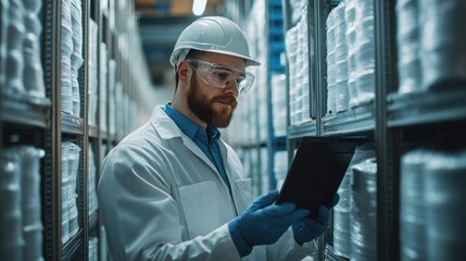 Warehouse inventory management safety procedures industrial facility digital content controlled environment close-up view efficiency