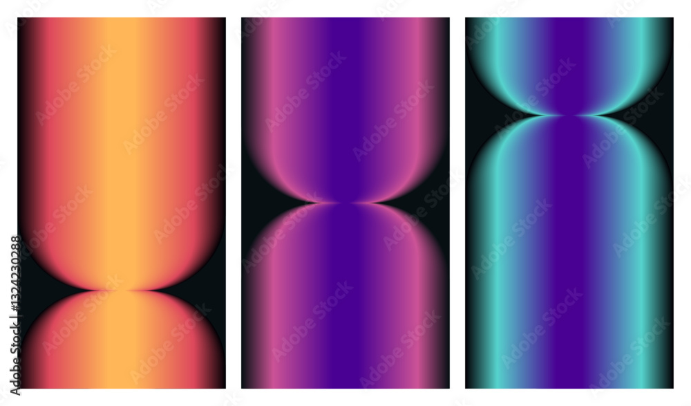 Poster set of trendy futuristic gradient backgrounds. vertical geometric abstract vibrant and dark pattern.