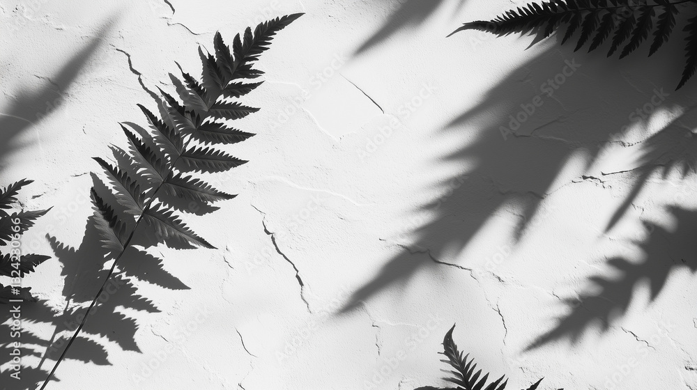 Poster monochrome overlapping fern shadows on a textured background