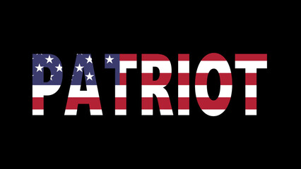 The word PATRIOT in the style of the American flag isolated against a black background