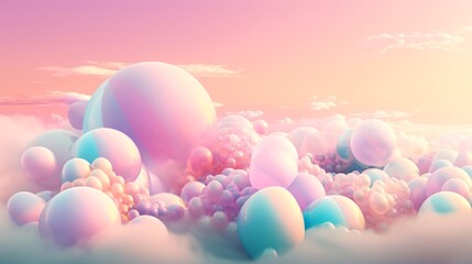 Dreamy Spherescape A Serene Pastel Cloudscape with Luminous Orbs Soft Hues and Ethereal Glow